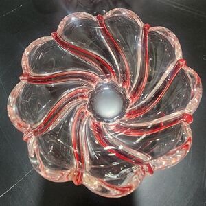 Vintage Mikasa Crystal Candy Spiral Bowl, with Barber shop Red Stripe glass